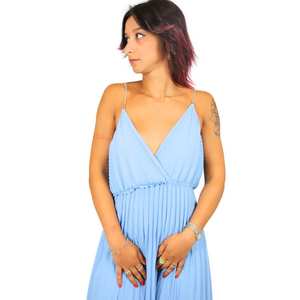 Women's Maxi Dress Sky Blue Pleated <b>Spaghetti</b> Strap <b>Long</b> Summer Dress - Product Image 4