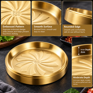 Assiette de service coréenne en acier inoxydable 304, ronde, dorée, pour viande, 20 cm, pour restaurant, hôtel, traiteur - Product Image 4
