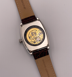 Reloj mecánico atractivo de moda para hombre, esfera de esqueleto, caja de acero inoxidable analógica, correa de cuero genuino, 50m, resistente al agua - Product Image 6