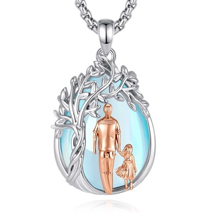 Collana Albero della Vita Padre <span class=keywords><strong>e</strong></span> Figlia con Pendente in Pietra di Luna Placcato Rodio <span class=keywords><strong>e</strong></span> Figure Placcate Oro Rosa 18K - Regalo Sentimentale per la Famiglia - Product Image 1