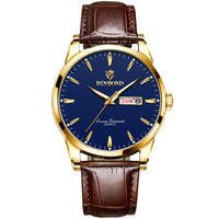 Montre à quartz BINBOND B2238 de luxe pour couple, bracelet en cuir, double calendrier, étanche, pour homme et femme