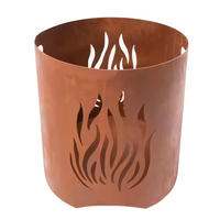 Brasero en acier Corten, finition rouille rustique, design cylindrique avec découpe flamme, pour jardin et terrasse extérieurs