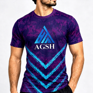 AGSH Men's Short Sleeve Sublimation Printed T-<b>Shirt</b> Purple Blue <b>Geometric</b> Pattern Quick Dry Slim Fit Sporty O-Neck - Product Image 1