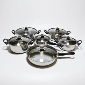 Set Peralatan Masak Dapur Stainless Steel, Set 12 Buah Panci Kompor Gas Induksi Pemasak Mata Uang