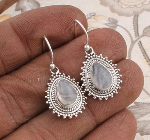 ธรรมชาติที่น่าตื่นตาตื่นใจรุ้งมูนสโตนพลอยหิน Cabochon หิน Boho ต่างหู925-สเตอร์ลิงต่างหูเงินที่เป็นของแข็งที่ทำด้วยมือ - Product Image 1