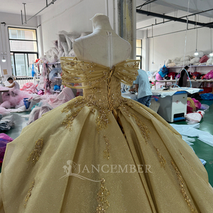 Vestido de Quinceañera Elegante Mc030 Color Champán con Corsé de Cristales y Cuentas, Tulle Brillante y Sobrefalda en Capas, Estilo Princesa Jancember - Product Image 4