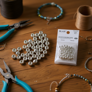 Perline in metallo Ilan da 8 mm, argento, foro grande, per la creazione di gioielli artigianali - Product Image 3