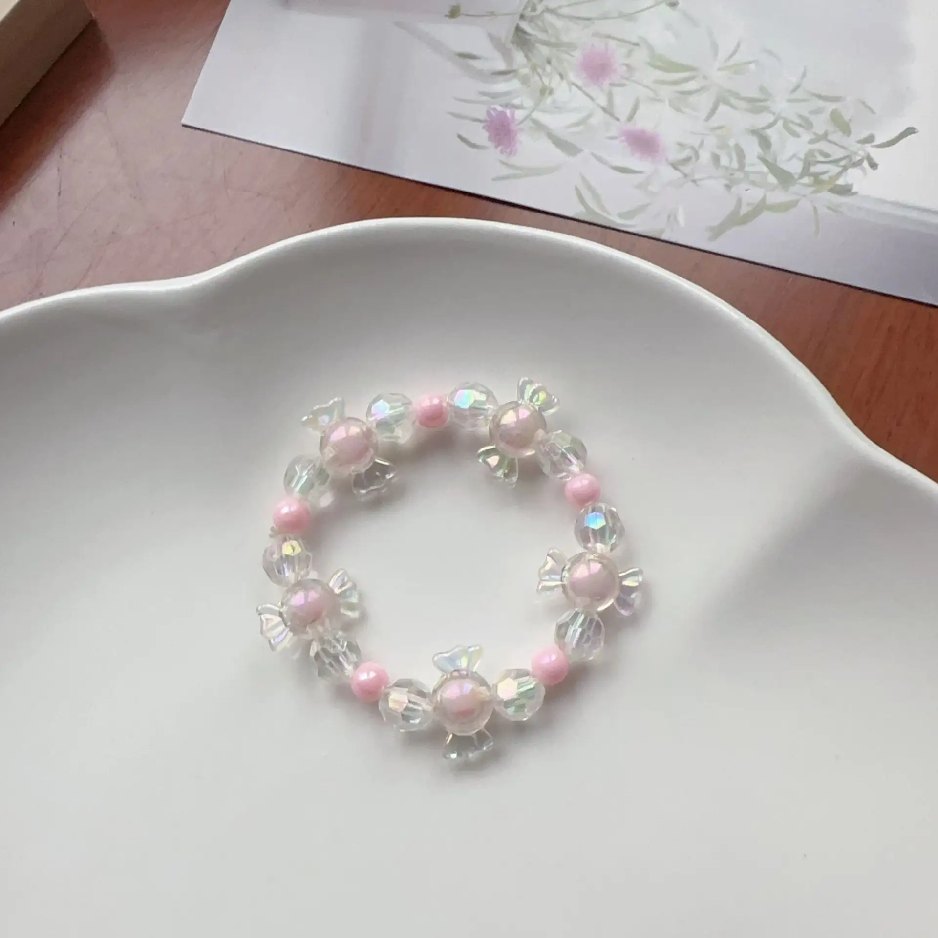 Girlish Macaron Colors Bling Flower Star Transparent Beads Bracelets Children Sweet Fashion Jewelry Bead