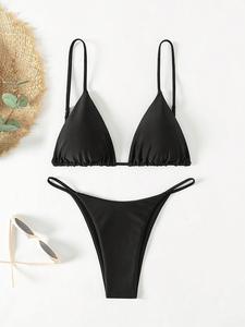 Bikini Triangular Estilo Europeo Americano 2025, Traje de Baño Sexy Brasileño, para Vacaciones en la Playa, Spandex/Nylon - Product Image 1
