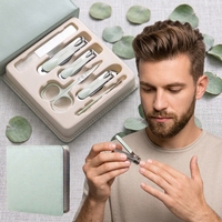 Ensemble de coupe-ongles anti-éclaboussures vert 6 pièces, outils en acier inoxydable, lime à ongles, ciseaux, kit de nettoyage des oreilles, manucure professionnelle complète