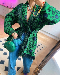 Thời trang mùa đông dài tay áo Thả Vai quá khổ báo Jacquard Bohemian tua Áo len <span class=keywords><strong>cardigan</strong></span> phụ nữ - Product Image 4