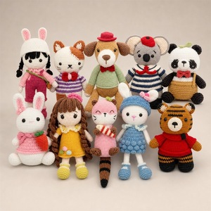 Poupées en coton tricotées à <span class=keywords><strong>la</strong></span> main au crochet, figurines d'animaux mignons - Lapin, chat, koala, panda pour filles, ornements rembourrés en fil et coton PP - Product Image 3