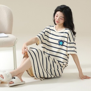 Chemise de nuit en pur coton pour femme Jiao Cai Meng, manches courtes, couleur claire, vêtements de nuit d'été 2025 MLXL2XL3XL4XL - Product Image 3