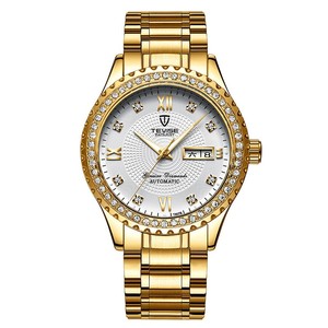 Montre homme TEVISE T807B, nouvelle montre classique de luxe, mode, affaires, quartz, bracelet en acier inoxydable doré, cadran serti de diamants - Product Image 6