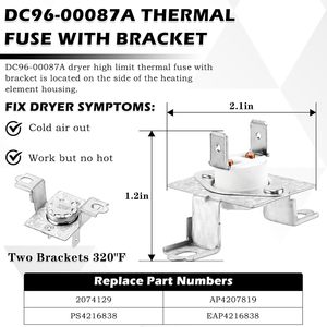 Fusible thermique avec support 2,1 pouces x 1,2 pouces pour élément chauffant de sèche-linge DC96-00087A - Product Image 1
