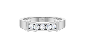 Anillo de banda de 5 piedras de oro de 14 quilates y diamantes naturales |   Anillo de Lujo para Mujer de 0.51 Quilates - Product Image 4