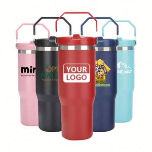 Bouteille d'eau de voyage personnalisée avec logo, tasse isotherme en acier inoxydable 20oz, gobelet 30oz avec paille rabattable et poignée - Product Image 1