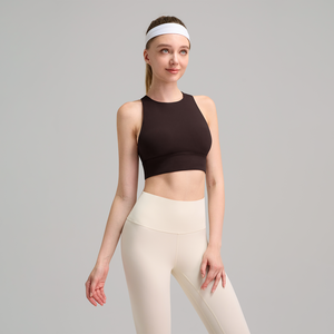 Breathable Crew Neck Crossback Sports Bra-Medium Support Removable Padding Four-Way Stretch Front Comfortable Fit Large Bust