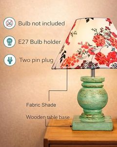 Floral Print <b>Table</b> Lamp Fabric Lampshade Resin Base Bedside Reading Light Home Decor - Product Image 4