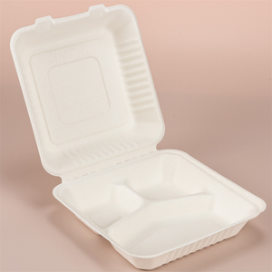 9 inch vỏ sò với 3 ngăn phân hủy sinh học & compostable bã mía container thực phẩm dùng một lần ăn trưa hộp - Product Image 2