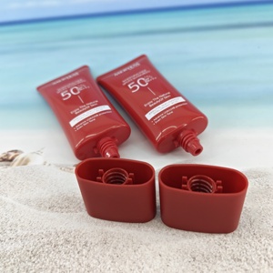 Wholesale Custom SPF50+ Whitening Face <b>Sunscreen</b> Cream Red Super Oval Tube Flip Cap Glossy For <b>Sunscreen</b> Lotion Packaging Tube - Product Image 3