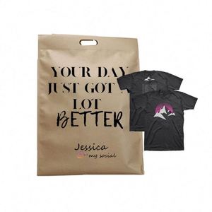 Custom Logo Biodegradable Poly Waterproof Mailing Bags with Handle for Clothing and Shoes <b>Brown</b> Small Medium Big Sizes - Product Image 4
