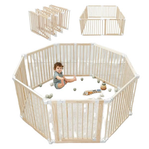 Comfy Cubs Parc pliable en bois <span class=keywords><strong>de</strong></span> pin 57X57X25 Bois clair Blanc Serrure à l'épreuve des enfants Assemblage facile Clôture pour bébé Aire <span class=keywords><strong>de</strong></span> jeux pour - Product Image 1