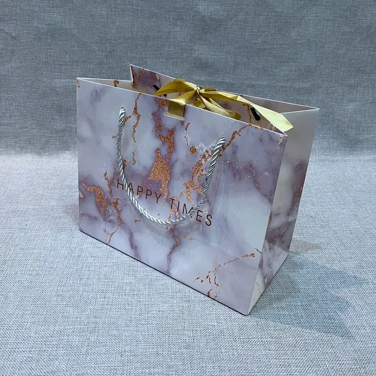 Sac en papier pas cher, magnifique sac cadeau en marbre doré, avec poignée et nœud papillon, livraison gratuite