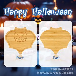 Bamboo Halloween <b>Tray</b> Pumpkin Shape Serving Platter For Party Decor And Food Display - Product Image 2