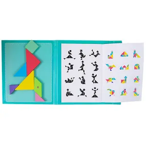 Quebra-cabeças infantil magnético 3d, brinquedo educativo de madeira para aprendizagem das crianças, tangram