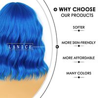 Wig Biru Wig Bob Pendek dengan Poni untuk Wanita Rambut Bergelombang Longgar Wig Biru Panjang Sebahu Wig Warna-warni Sintetis untuk Cosplay