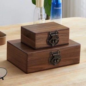 Solid Wood Rectangular Jewelry <b>Box</b> <b>Black</b> Walnut Wood Storage <b>Box</b> With Lock Rustic Style For Jewelry Document Collection - Product Image 4