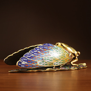 Presse-papiers en cuivre émaillé cloisonné motif cigale, décoration traditionnelle pour bureau et maison, cadeau - Product Image 1