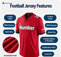 Jersey Sepak Bola Amerika 150gsm Pabrik Terverifikasi, Cepat Kering, Cetak Transfer Panas, Logo & Nomor Kustom, Sporty, 100% Poliester