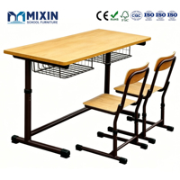 Ensemble de table et chaise d'étude à deux places, confortable, pour salle de classe, bureau et chaise pour étudiants du collège, fournisseur de mobilier scolaire en bois