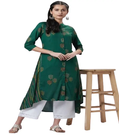 India wanita bergaya pakaian etnis wanita Premium katun Solid pesta Festival memakai Kurta Kurti celana Dupatta Set harga grosir