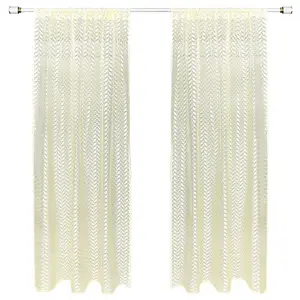 Wholesale Elegant Beige White Leaves Embroidery Macrame Valance Curtain Wedding Bedroom Window Tulle Polyester Flat Window CL161