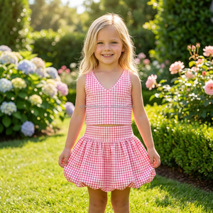Conjunto Deportivo Infantil para Patinaje y Baile, Top con Cuello en V y Falda Burbuja con Shorts Integrados, Color Personalizado - Product Image 2