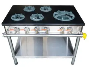 commercial professional manufacturer stove Two big burner flat top gas stove used by kitchen with caldron