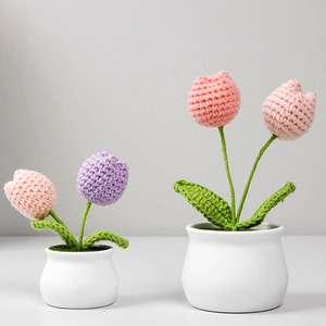 All'ingrosso a buon mercato a mano Crochet tessitura artificiali a maglia <span class=keywords><strong>fiori</strong></span> lavanda e loto in vaso decorazioni vegetali per la laurea - Product Image 3