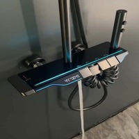 Ensemble de douche gris pistolet touches de piano entièrement en cuivre Salle de bain bain à température constante affichage numérique avec lumière ambiante
