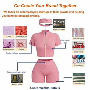 Completo da donna casual 2026 <span class=keywords><strong>con</strong></span> logo personalizzato, composto da <span class=keywords><strong>felpa</strong></span> <span class=keywords><strong>con</strong></span> cappuccio e zip a maniche lunghe in maglia waffle e pantaloncini, per uso quotidiano - Product Image 6