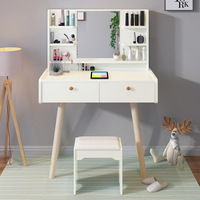 Table de toilette minimaliste moderne avec armoire de rangement, miroir rotatif, pieds en bois massif, petite table de maquillage pour chambre à coucher
