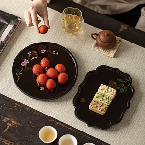 Chinese retro style bamboo tea tray, <b>teapot</b> holder, Kung Fu tea <b>set</b> accessories, household tea snack plate, dried fruit plate - Product Image 1