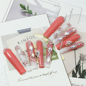 Uñas Acrílicas de Lujo Hechas a Mano al por Mayor, Precio de Fábrica, con Pedrería, Forma Cuadrada, Cobertura Completa 3D, Puntas Francesas, Mariposa, Largas - Product Image 3