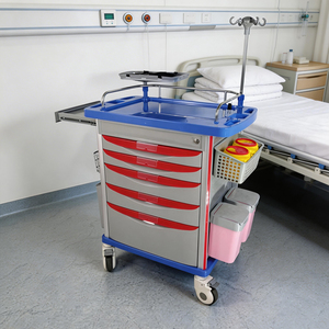 Chariot médical d'urgence avec support pour perfusion - Chariot d'urgence en ABS pour cliniques et salles d'hôpital, roues silencieuses, conception multi-tiroirs - Product Image 3