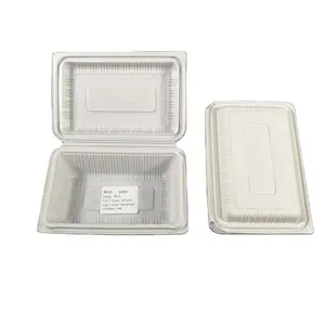 Kotak kontainer makanan sekali pakai, kualitas tinggi dapat didaur ulang aman bagi makanan putih pengiriman makanan bulat nampan makanan sekali pakai untuk makanan panas/dingin