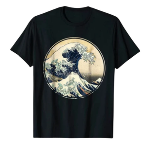 T-shirt imprimé avec des vagues japonaises personnalisées, t-shirt esthétique à motif océanique, unisexe, coton, streetwear décontracté, design classique, OEM personnalisé - Product Image 1