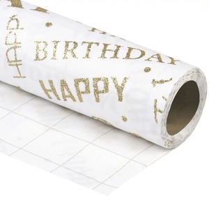 Custom Happy Birthday Gold Foil <b>Wrap</b> <b>Roll</b> White Metallized <b>Paper</b> Gift Packaging Eco-Friendly Recyclable Double-Sided Coated - Product Image 1