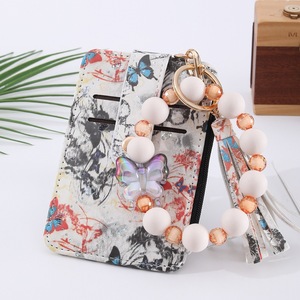 2026 Stock Floral Card <strong>Bag</strong> Silicone Beads Keychain Pu Leather Car <strong>Key</strong> Holder Wallet Keychain Bracelet Wristlet <strong>Key</strong> <strong>Ring</strong> Card <strong>Bag</strong> - Product Image 4